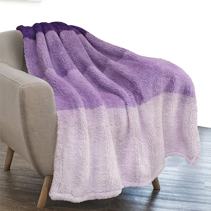 PAVILIA Fluffy Sherpa Throw Blanket Ombre | Gradient Plush, Soft, Fuzzy, Decorative Accent Throw Blanket for Couch Sofa Bed | Cozy Warm Decorative Furry Faux Fur Blanket, 50x60 Inches Purple