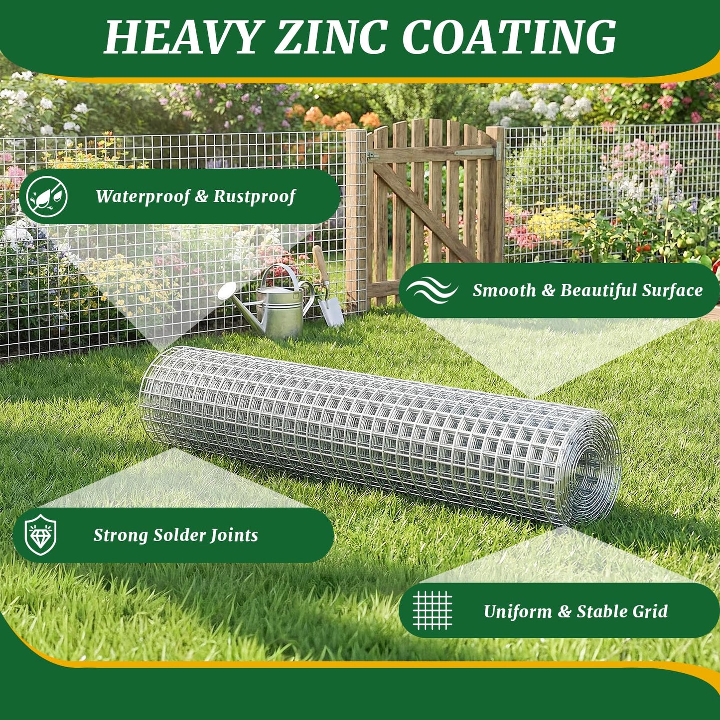 16in x 50ft 19 Gauge Hardware Cloth 1/2 Inch Mesh Roll - Galvanized Chicken Wire Fencing for Garden Fence, Poultry Netting, Gopher Barrier, Animal Cage Screen, Chicken Wire Craft Projects