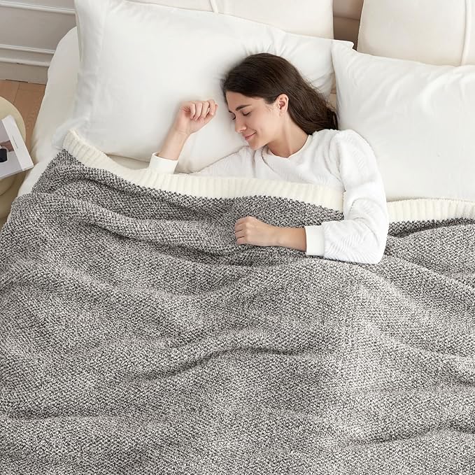 Snuggle Sac Grey Blankets Twin Size for Bed and Sofa, Reversible Super Soft Blankets Warm Cozy Knit Blankets Fuzzy Plush Blanket, Grey, 60x80 inches