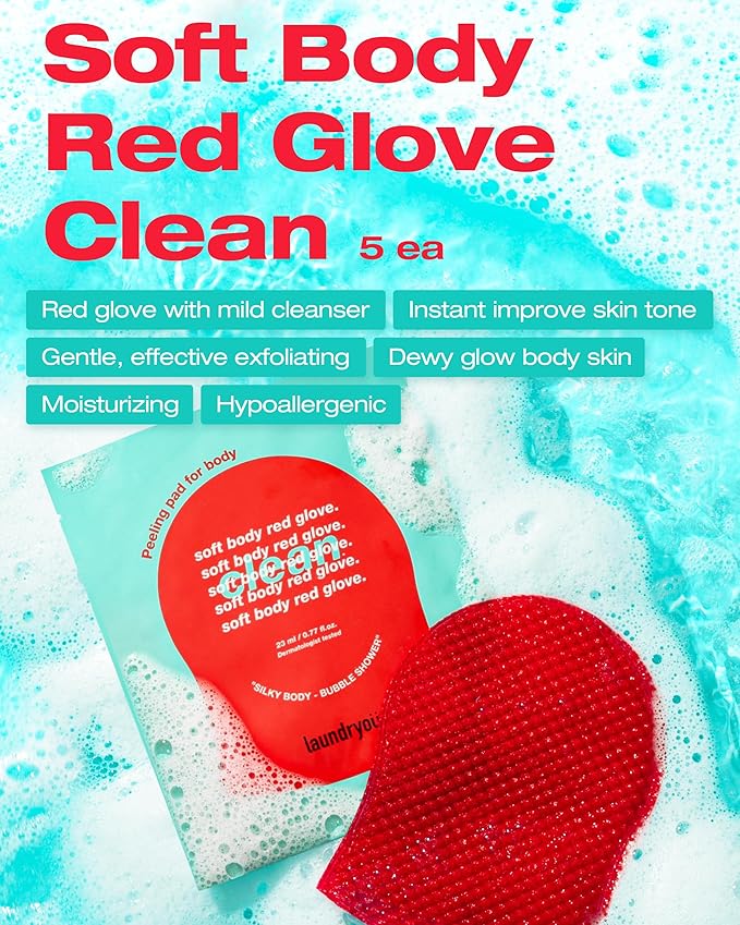 Exfoliating Bubble Body Wash Vegan Korean Scrub Glove with AHA Allergen-Free Bubble Cleansing Foam for Keratosis Pilaris & Nourishing Essential Body Care - (5 Pads)