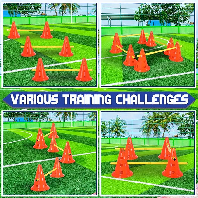 Glimin 10 Sets Dog Agility Hurdle Cone Set 20 Pcs Exercise Cones with 10 Pcs Rods Adjustable Obstacle Portable Agility Training Equipment Canine Pole(Orange and Yellow)