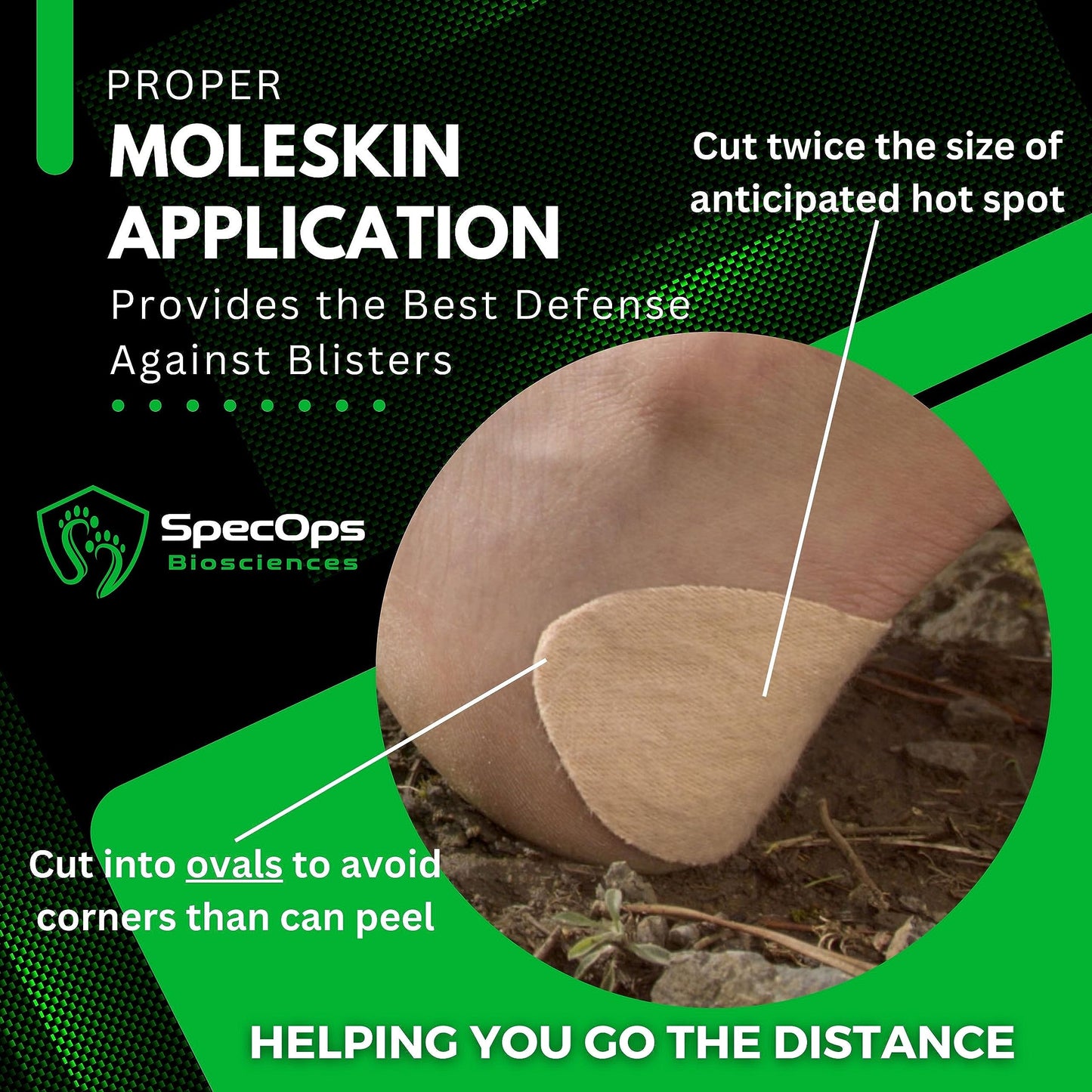 SpecOps Biosciences Trail-Ready Foot Combo – Military-Grade Moleskin + 2 Pairs Merino Wool Blend Socks for Hiking, Rucking & Long Miles