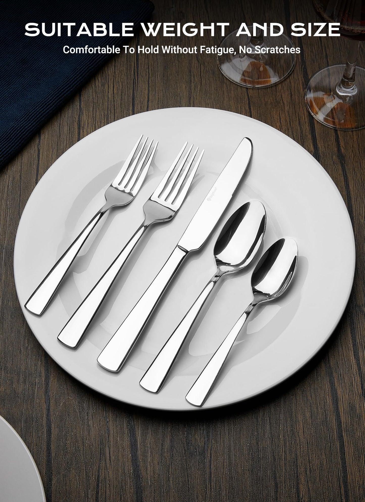 45-Piece Flatware Sets, Silverware Set for 8, Durable Stainless Steel Tableware in Ergonomic Design Size and Weight, Kitchen Utensils Set with Steak Knives, Rust-proof, Dishwasher Safe