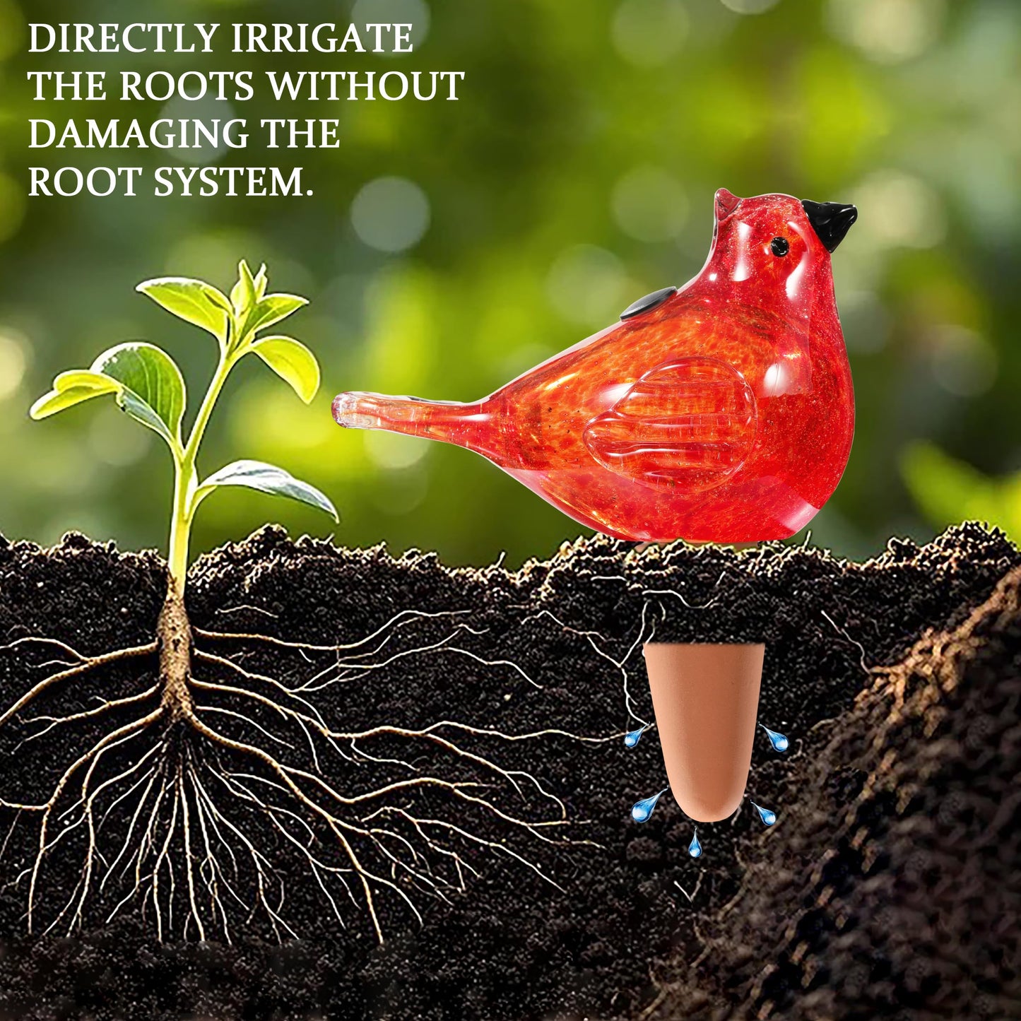 Naboher Glass Bird Shaped Plant Watering Ball Glass Automatic Watering Ball Flower Pot Insertion Spike Drip Irrigation Device Watering Ball Irrigation System Plant Enthusiast Gift (Red)