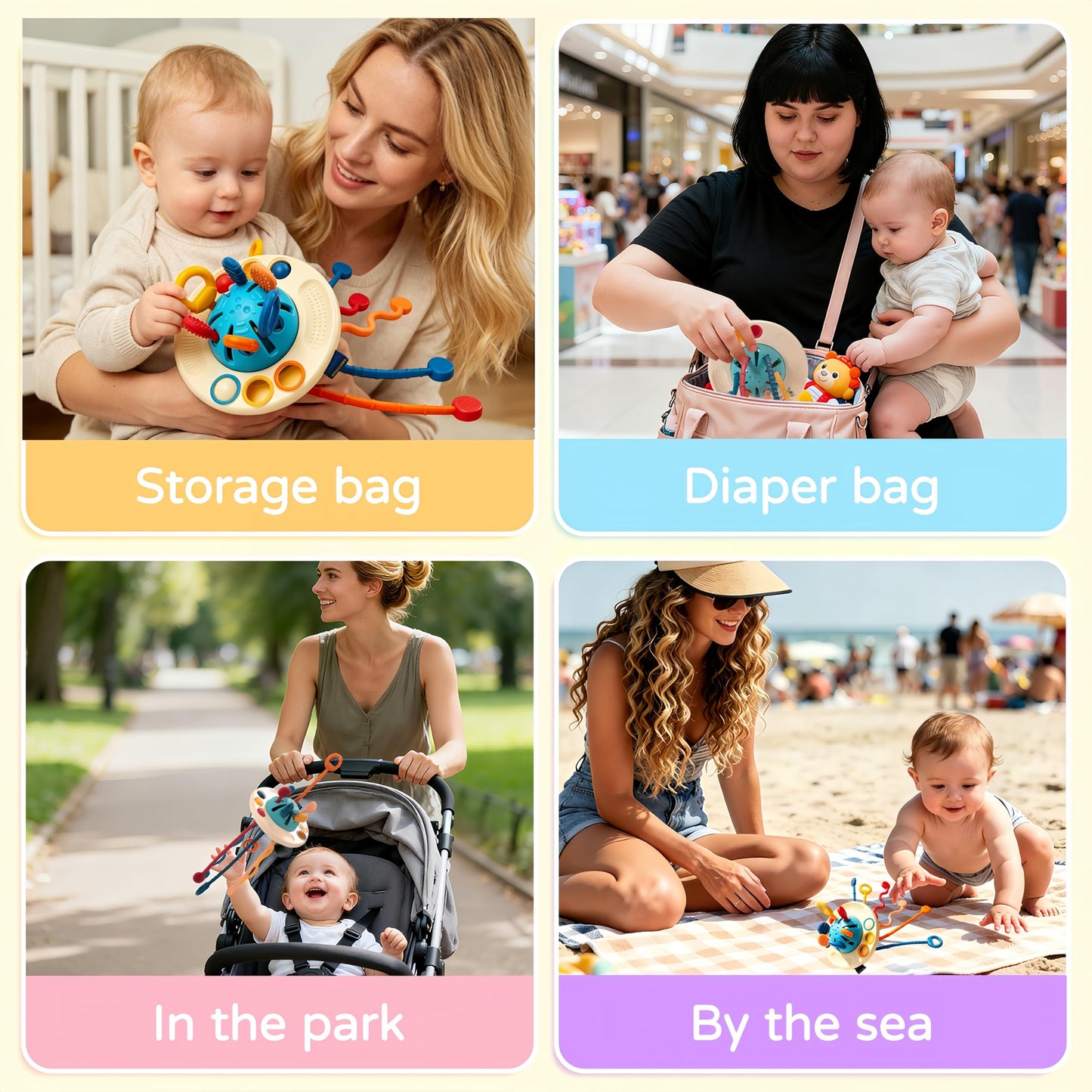 Fyxttalor Montessori Baby Toys for 12M+, UFO Sensory Play Set for Toddlers, Pull String Pull String Toy in Stollers Developmental Toys for Fine Motor Skills Gift for Boys& Girls