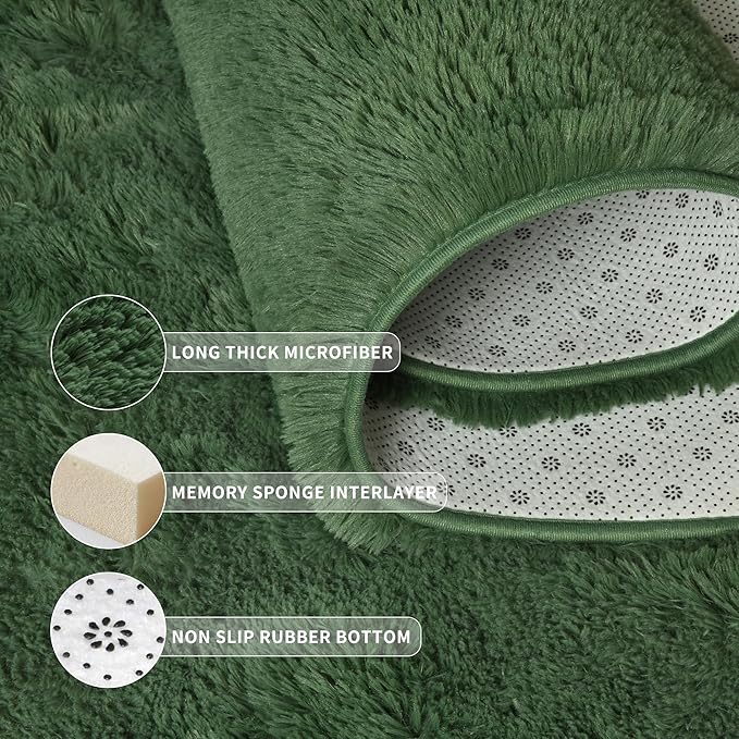 Tepook Soft Fluffy Rugs for Living Room, 5x8 Shaggy Area Rug for Bedroom, Modern Shag Rug Fuzzy Carpets for Kids, Plush Indoor Nursery Home Decor Rug with Non-Slip Bottom, Dark Green
