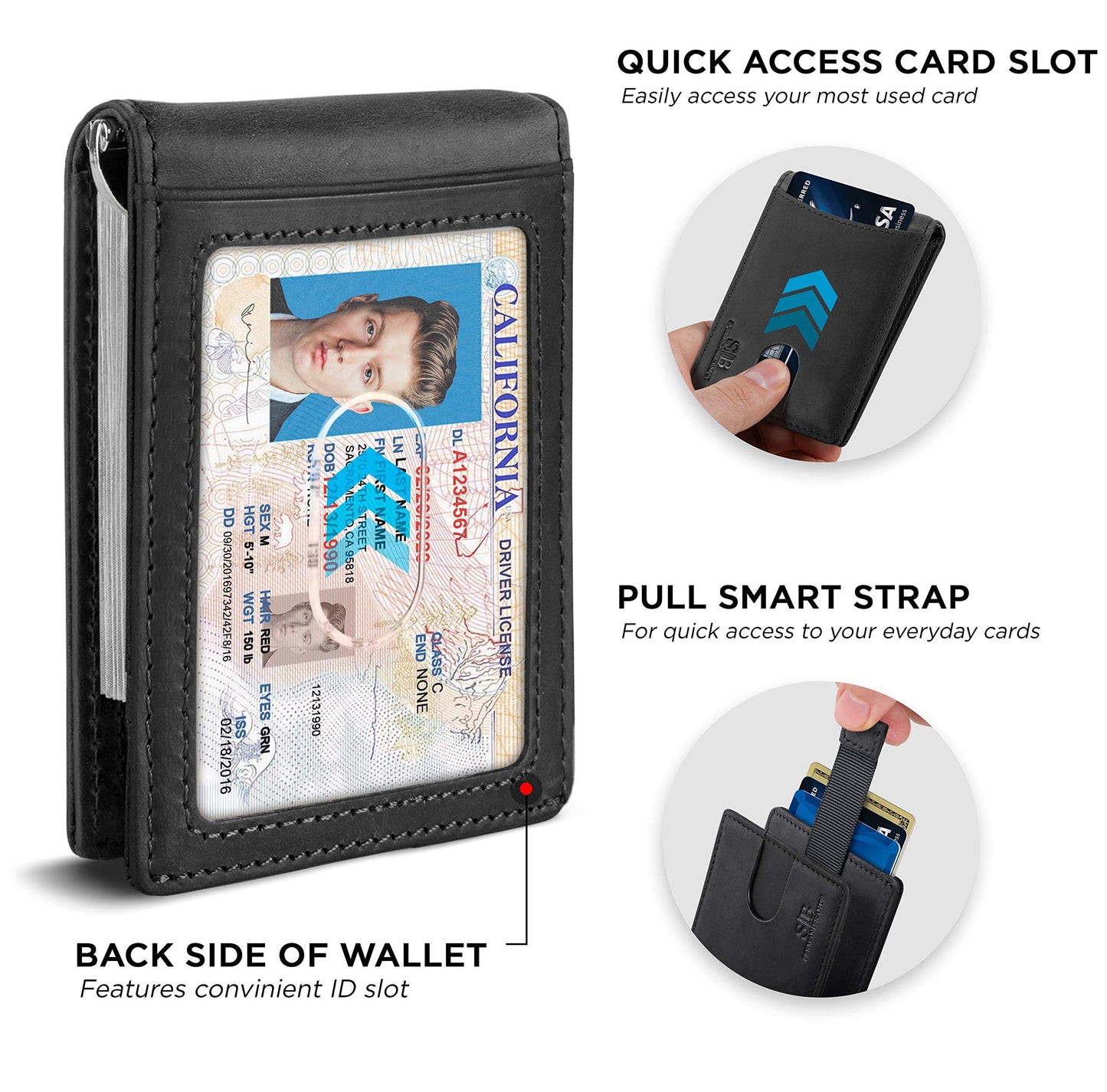 SERMAN BRANDS RFID Blocking Slim Bifold Genuine Leather Minimalist Front Pocket Wallets for Men with Money Clip Thin Gift (Charcoal Black 1.S)