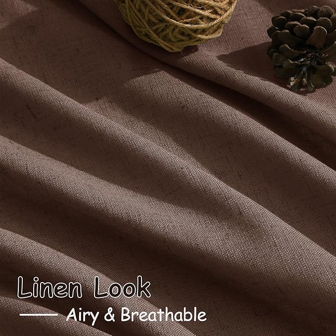 Nanspring Mocha Mousse Curtains 96 Inch Long 2 Panel Set Back Tab Rod Pocket Linen Textured Light Filtering Linen Textured Boho Aesthetic Room Decor for Bedroom and Living Room 8Ft 52x96 Inch