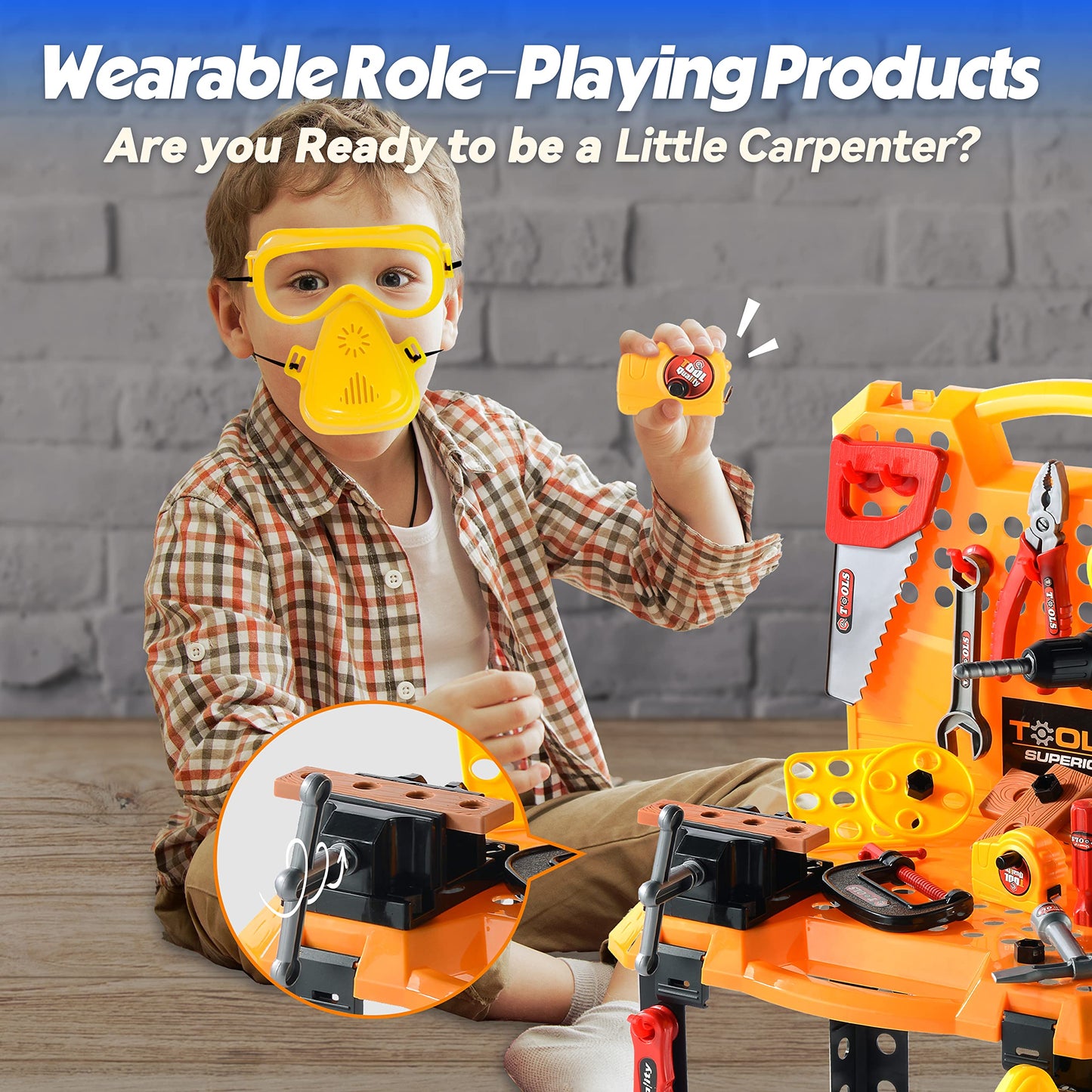 Toy Choi's 82pcs Kids Tool Bench Toy for Age 2-4 - Construction Kid Tool Set Toddler Workbench with Realistic Tools Electric Drill, Build a Tool Bench for Kids Ages 3-5 4-7