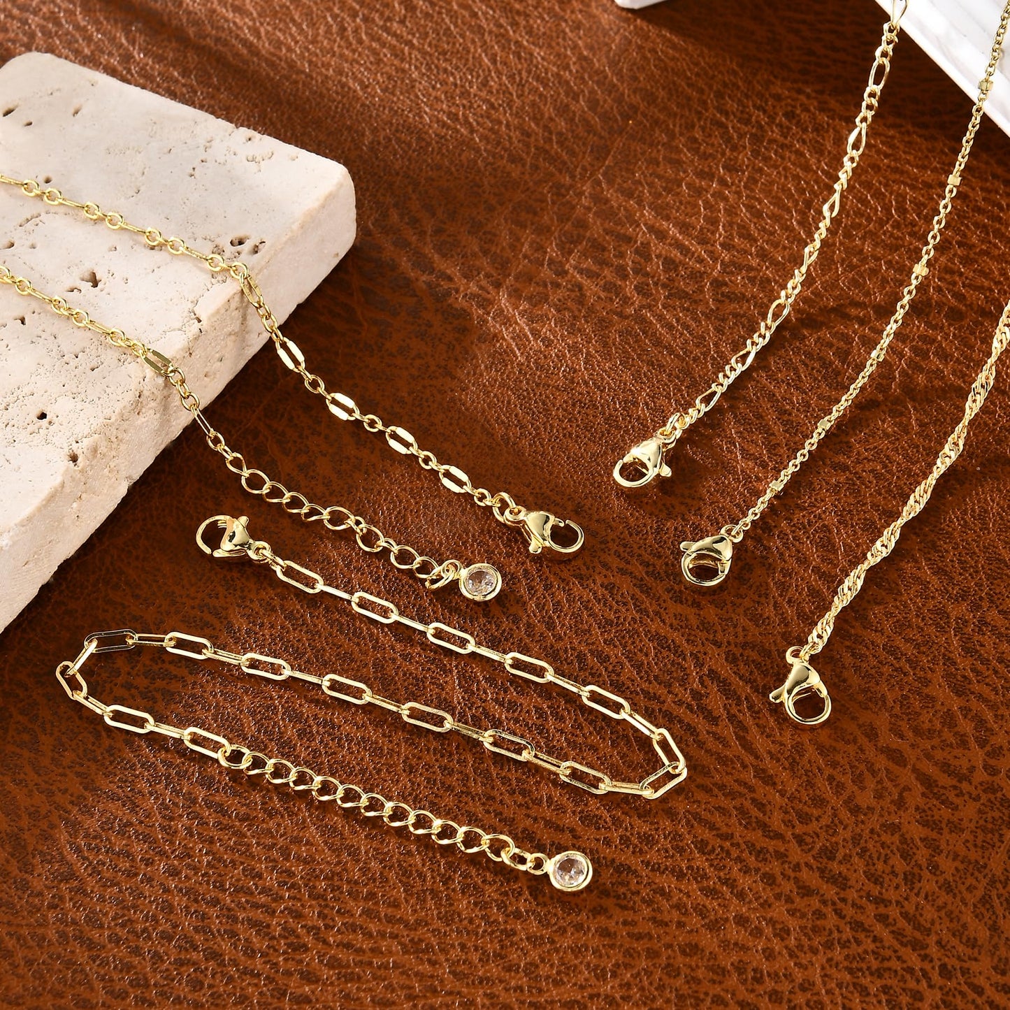 Striviio Gold Bracelets for Women, 14K Gold Plated Stackable Bracelet Stack Set Adjustable Charm Small Square Chain Snake Link Layered Waterproof Jewelry Sets Gifts
