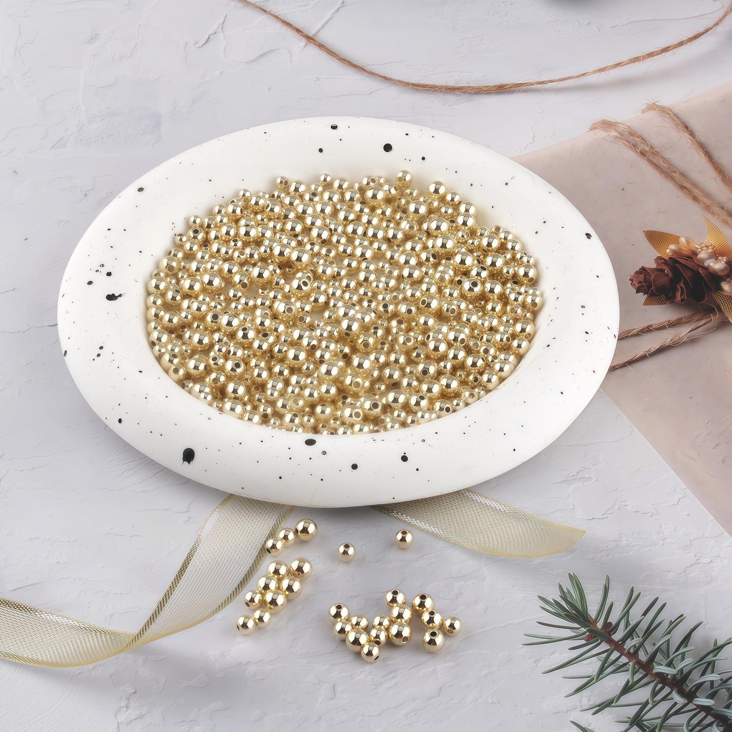 450pcs 14K Gold Filled Round Spacer Beads Seamless Ball Beads for DIY Jewelry Bracelet Necklace Making Findings (14K 2mm)