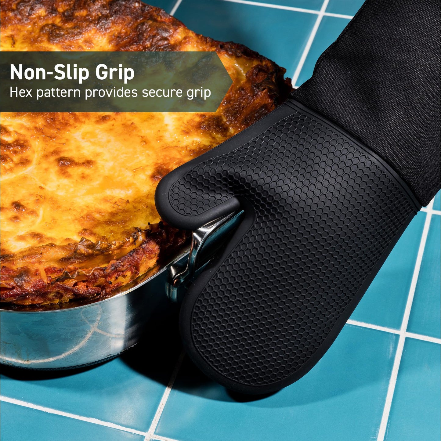 HexClad Silicone Oven Mitt Set, 2-Pack, Heat Resistant to 500ºF, Black