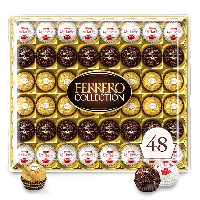 Ferrero Rocher Collection, Premium Gift Set, Hazelnut Milk Chocolate, Dark Chocolate and Coconut, 48 Count, 4.6 oz