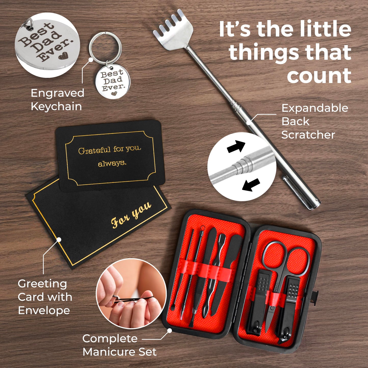 Fairly Dunn Luxury Dad Gift Box with Deep Tissue Massage Gun – Ultimate 7-Piece Birthday Set includes 20oz Tumbler, Toiletry Bag & Grooming Kit – Premium Father’s Day Gift Basket