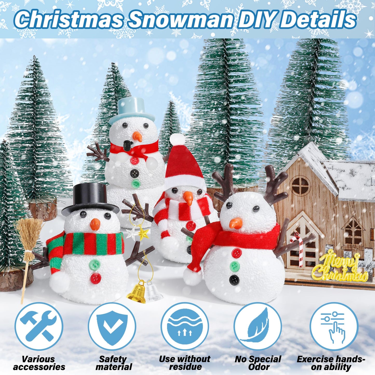 EOBOH 6 Pack Snowman Kit, Christmas Craft DIY for Kids, Build a Snowman Craft Winter Decorations Indoor, Creative Kids Air Dry Clay Modeling Crafts Kit for School Winter Party Activities