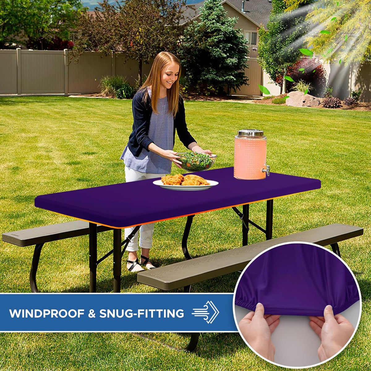 Spandex Table Cover for 6 Foot Rectangle Tables-6 Pack Dark Purple Outdoor Picnic Elastic Table Cover-Spandex Stretch Folding Table Cloths for Camping Dining Room Patio Kitchen Banquet Party