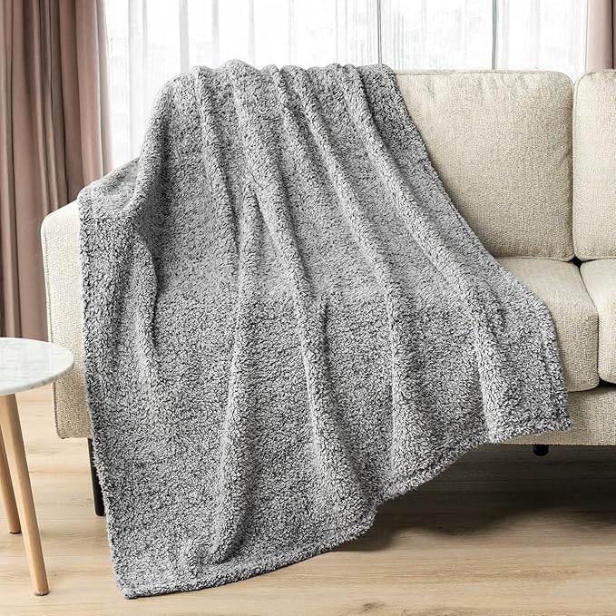 PAVILIA Sherpa Bed Blanket King Size, Heather Grey Plush Soft Cozy Blanket for Bed, Fluffy Lightweight Microfiber, Fuzzy All Season Blanket, 90x108 King