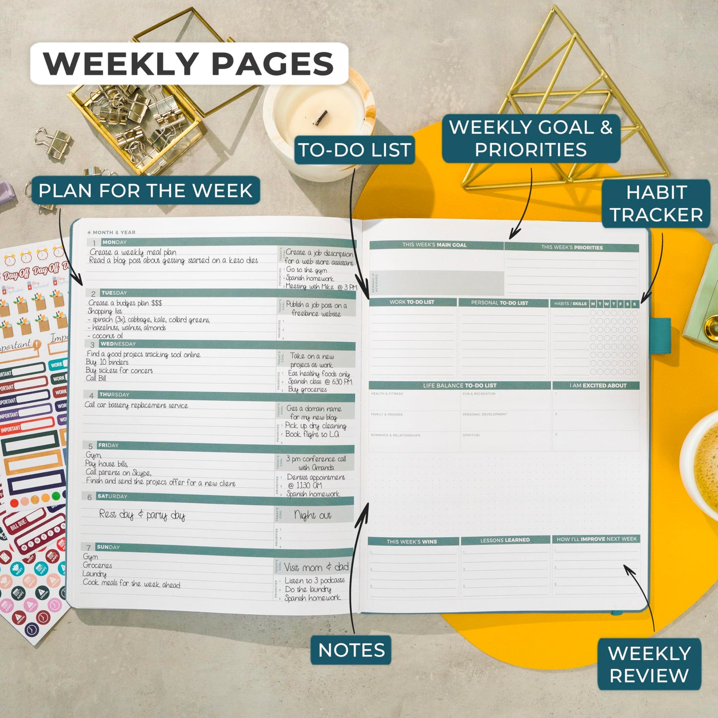 Clever Fox Planner PRO 2nd Edition – Undated Weekly Agenda Planner for Setting Goals, Tasks & Time Management – Life Organizer with To-do Lists & Habit Trackers – Large Format, 8.5x11″ (Dark Teal)