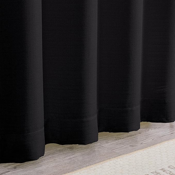 Chyhomenyc Black Curtains 63 Inch Length 2 Panels, Faux Linen Textured Semi Sheer Light Filtering Rod Pocket Soft Breathable Window Treatment Drapes for Living Room Bedroom, Each 40" Wx63 L