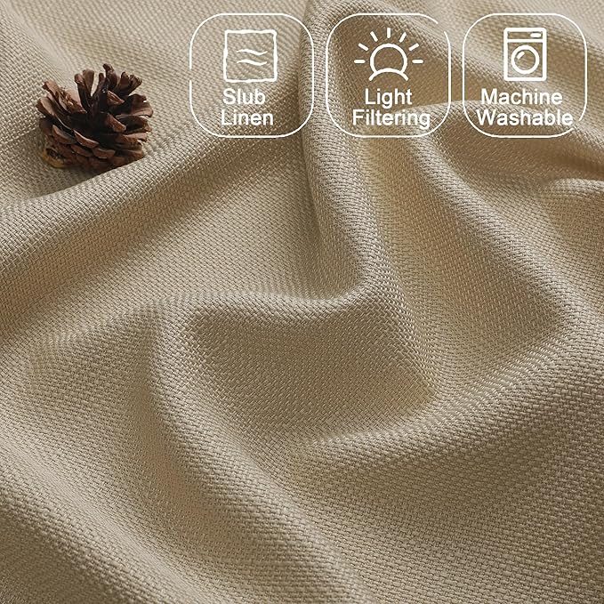 Chyhomenyc Camel Curtains 63 Inch Length 2 Panels, Faux Linen Textured Semi Sheer Light Filtering Soft Airy Rod Pocket Window Treatment Drapes for Living Room Bedroom, Each 40" Wx63 L