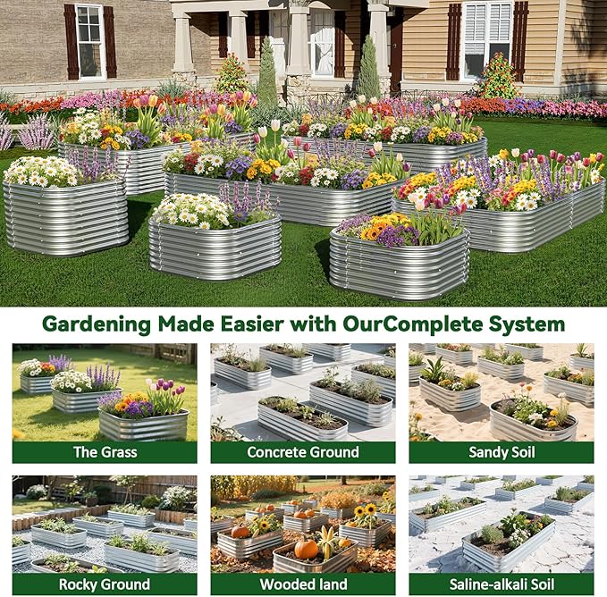 4 Pack 2x2FT Corrugated Galvanized Steel Raised Garden Bed Outdoor, Metal Above Ground Garden Bed for Vegetables and Flowers, Raised Beds for Gardening-2x2FTx10Inch