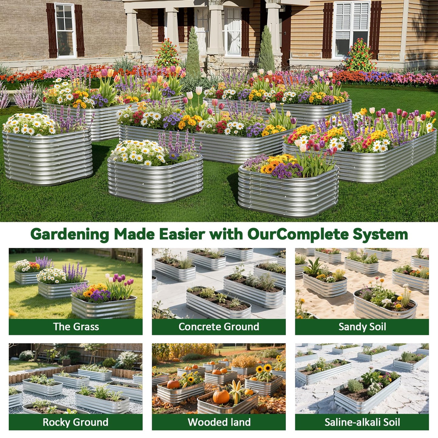 CATMANOR 4 Pack 2x2FT Corrugated Galvanized Steel Raised Garden Bed Outdoor, Metal Above Ground Garden Bed for Vegetables and Flowers, Raised Beds for Gardening-2x2FTx10Inch