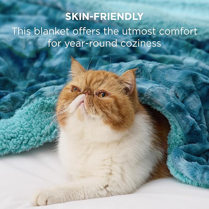 Bedsure Sherpa Blanket King Size - Soft, Fuzzy & Fluffy Faux Fur - Warm, Cozy Blanket for Couch, Sofa and Bed, Tie Dye Design, Teal,108x90 Inches