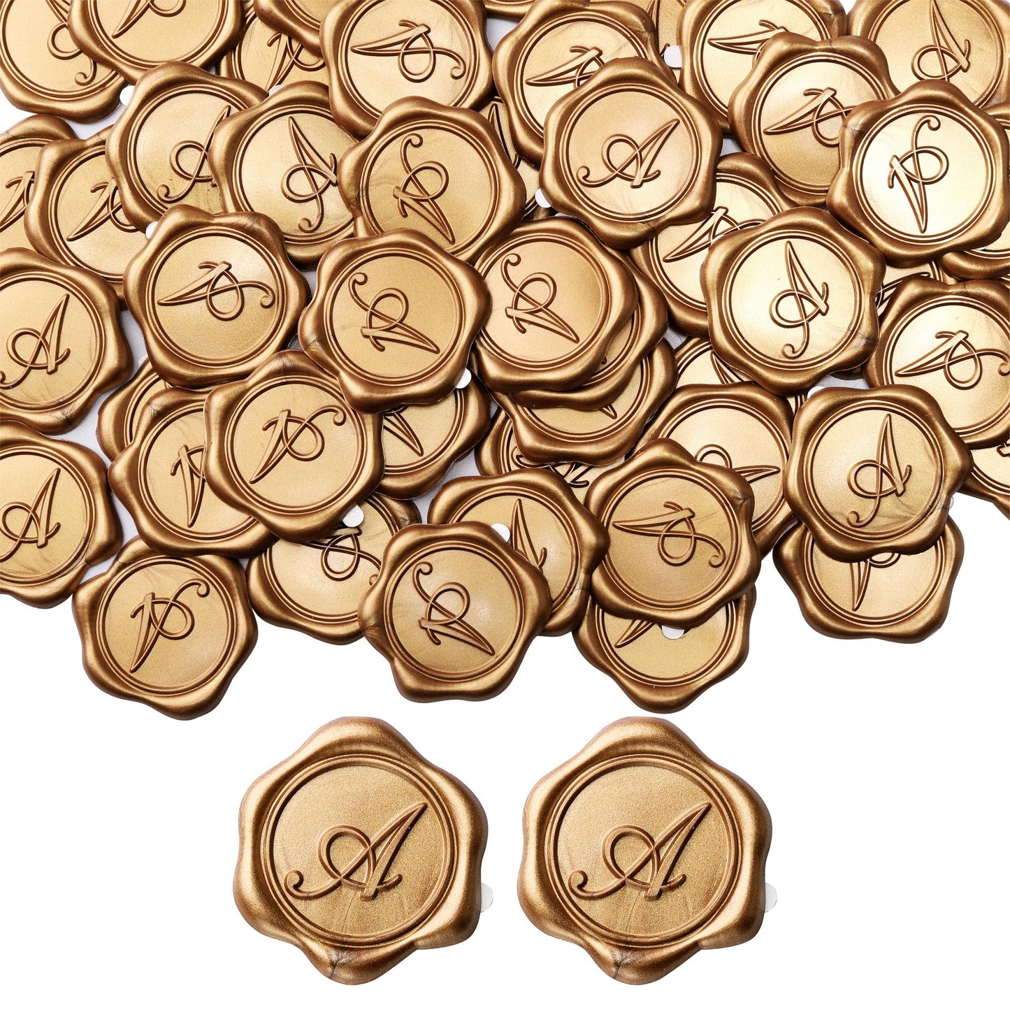 Yoption Initial A Wax Seal Stickers, 100 Pack Antique Gold Self Adhesive Envelope Seal Stickers for Wedding Party Birthday Christmas (A)