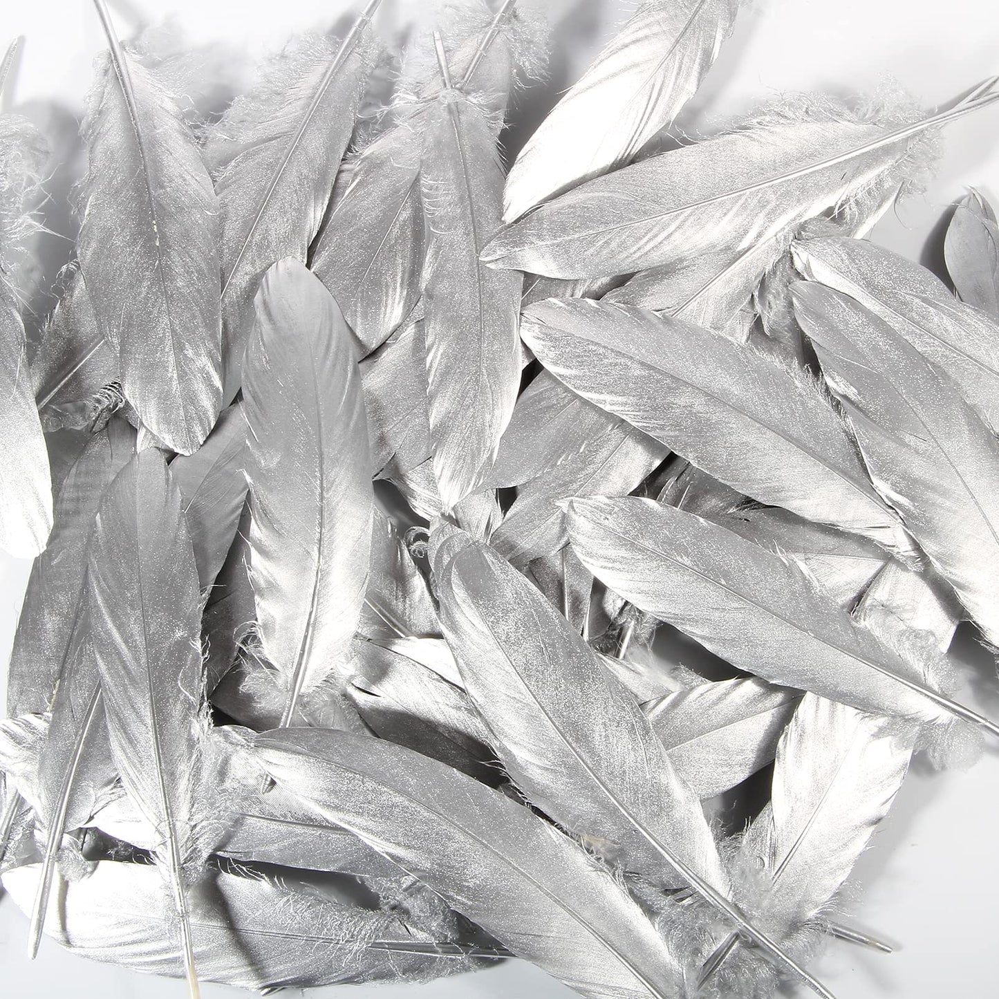 THARAHT 120pcs Silver Goose Feathers Natural Bulk 6-8 inch 15-20cm for Crafts DIY Cosplay Wedding Party Halloween Decoration Goose Nagoire Feathers