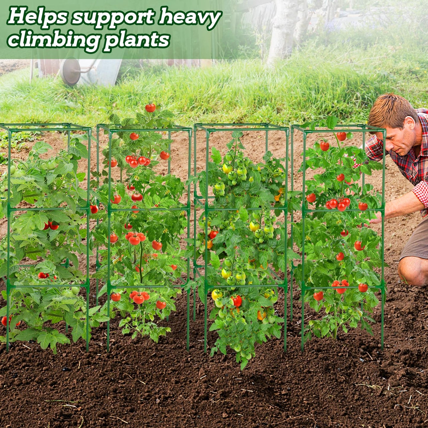 45x14.5x14.5in Square Tomato Cage for Garden - 4 Pack Adjustable Rust-Resistant Tomato Metal Trellis for Pots/Raised Beds/Outdoor, Fits Heavy Plants as Cucumber/Pepper/Eggplant/Pea, Easy to Assemble