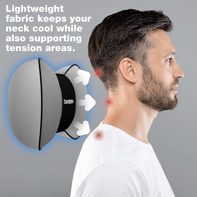 Samsonite Neck Pillow for Car – Ergonomic Memory Foam Headrest Cushion – Car Seat Support for Driving Comfort – Compact Neck Rest – Travel Pillow for Long Road Trips