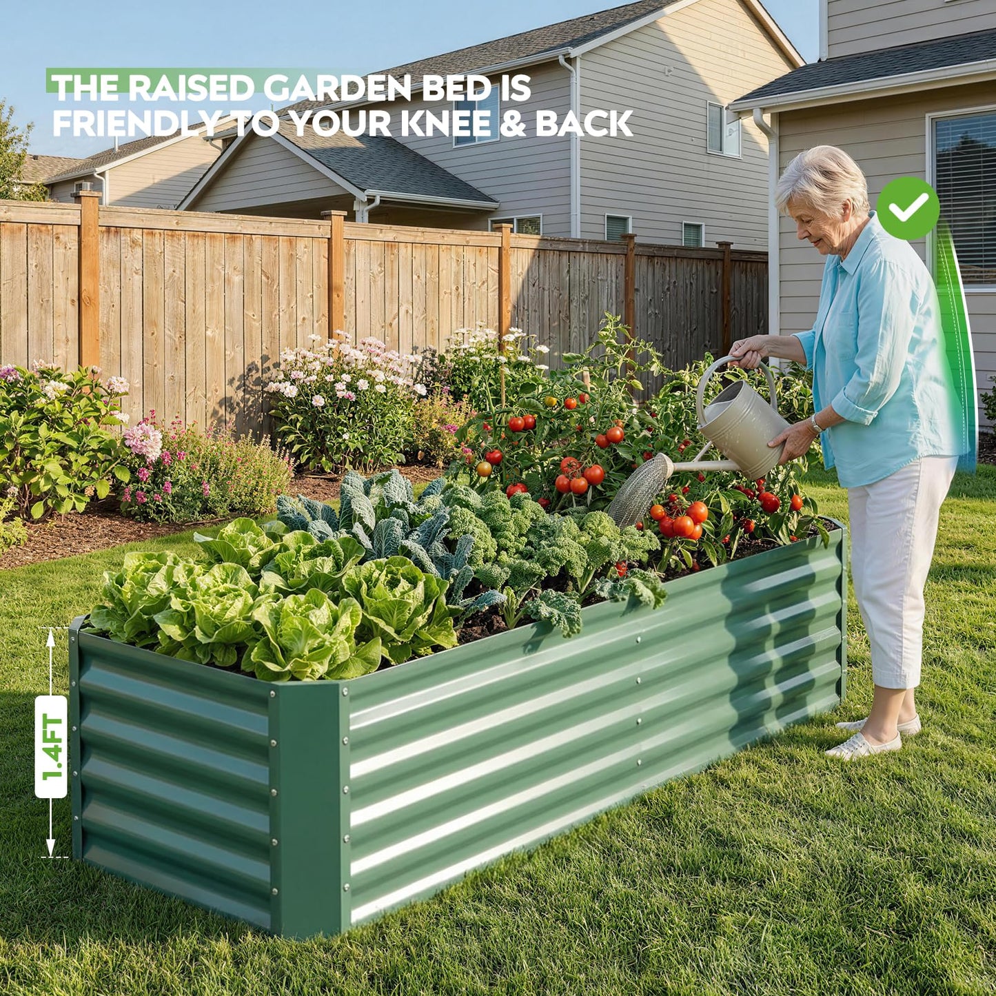 ZORMY 6×2×1.4ft Galvanized Raised Garden Bed Kit, Metal Planter Boxes Outdoor, High Raised Beds for Vegetables, Fruits, and Flowers - LotusGreen