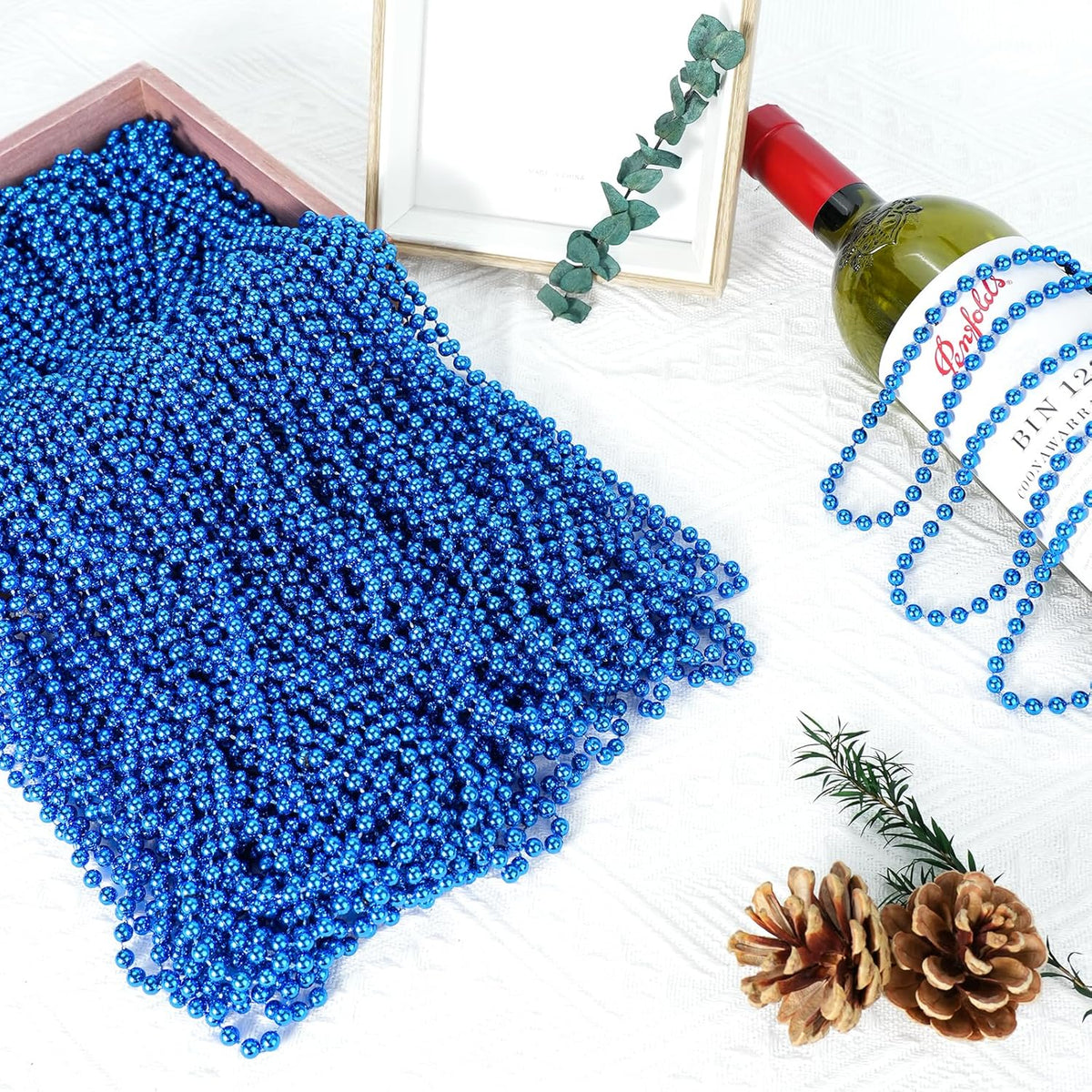 SHAOQINLIN 144 PCS Blue Mardi Gras Beads, Christmas Bead Necklace, 4th of July Patriotic Bead Necklace, 33'' Blue Party Beads for Patriotic Day, Mardi Gras, Christmas, Carnival Party Favors