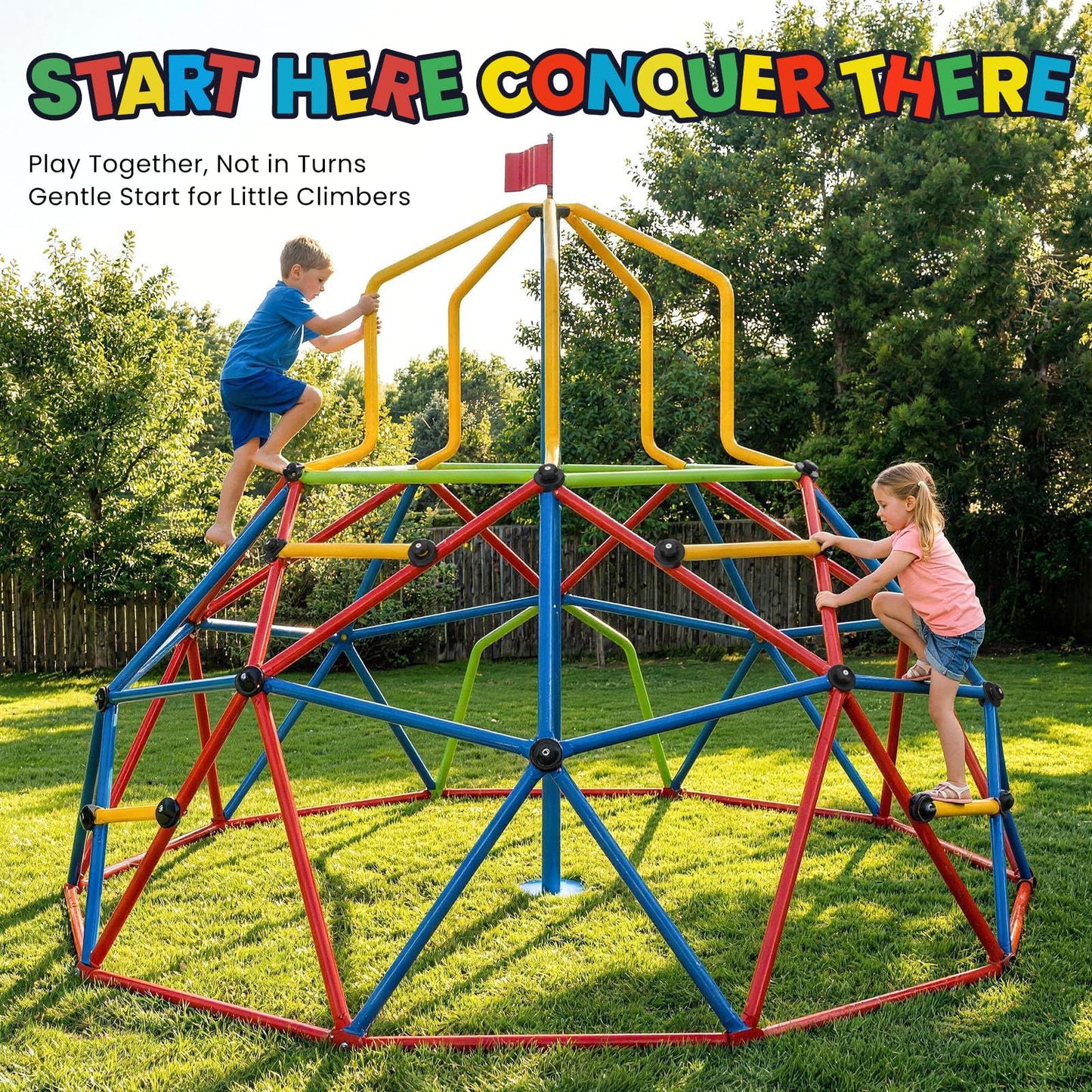 Zupapa 10FT Climbing Dome with Tower, Outdoor 10FT Geometric Dome Climber Tower for Kids 3-10 Supporting 1200 lbs, Easy Assembly Playground Jungle Gym Backyard Play Equipment