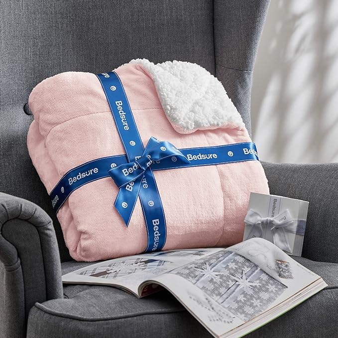 Bedsure Sherpa Fleece Blankets King Size for Bed - Thick and Warm, Soft Fuzzy Plush King Blanket for Winter, Pink, 108x90 Inches