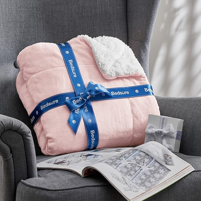 Bedsure Sherpa Fleece Throw Blanket for Couch - Thick and Warm, Soft Fuzzy Plush Throw Blanket for Winter, Pink, 50x60 Inches