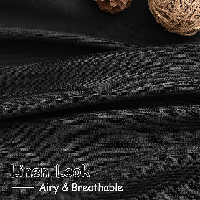Black Sheer Linen Curtains 70 Inch Length for Living Room Lightweight Door Drapes 2 Panels Set with Back Tab Rod Pocket for Kitchen Kids Bedroom Light Filtering Protect Privacy Window Curtain W52xL70