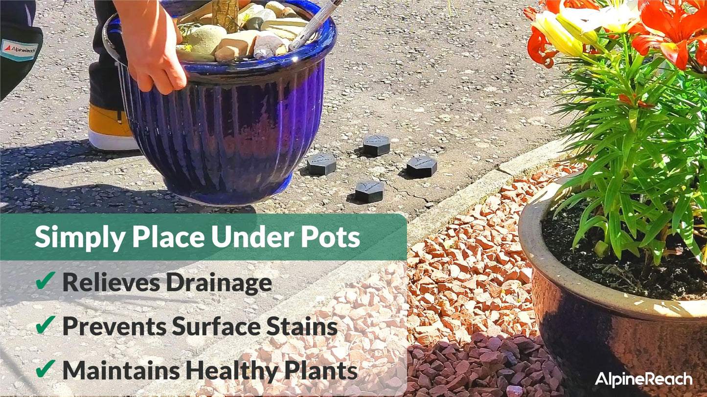 AlpineReach Extra Heavy Duty Pot Feet Risers 20 Pack & Adhesive Pads - Protect Healthy Plants - Strong Invisible Round Supports Small Large Flower Planters Stability - Outdoor Lifter Toes Elevator