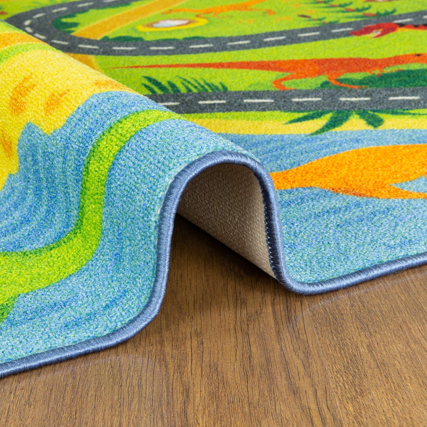 KC Cubs: Educational Rug: Dinosaur World Safari Road Map - 8x10' Playmat - Interactive Play, Activity Area Carpet, Bedroom-Classroom, Baby-Toddler-Kid
