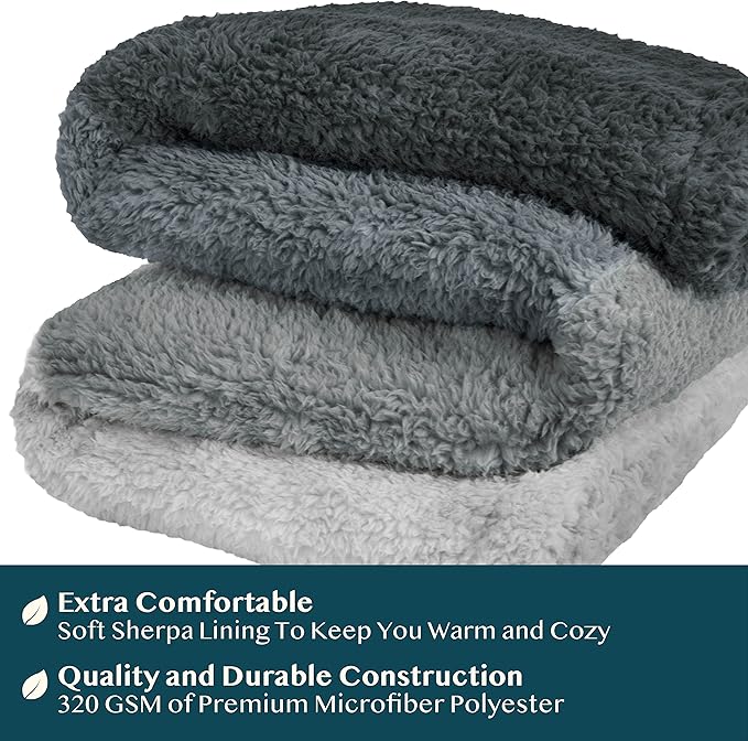 PAVILIA Fluffy Sherpa Throw Blanket Ombre | Gradient Plush, Soft, Fuzzy, Decorative Accent Throw Blanket for Couch Sofa Bed | Cozy Warm Decorative Furry Faux Fur Blanket, 50x60 Inches Gray