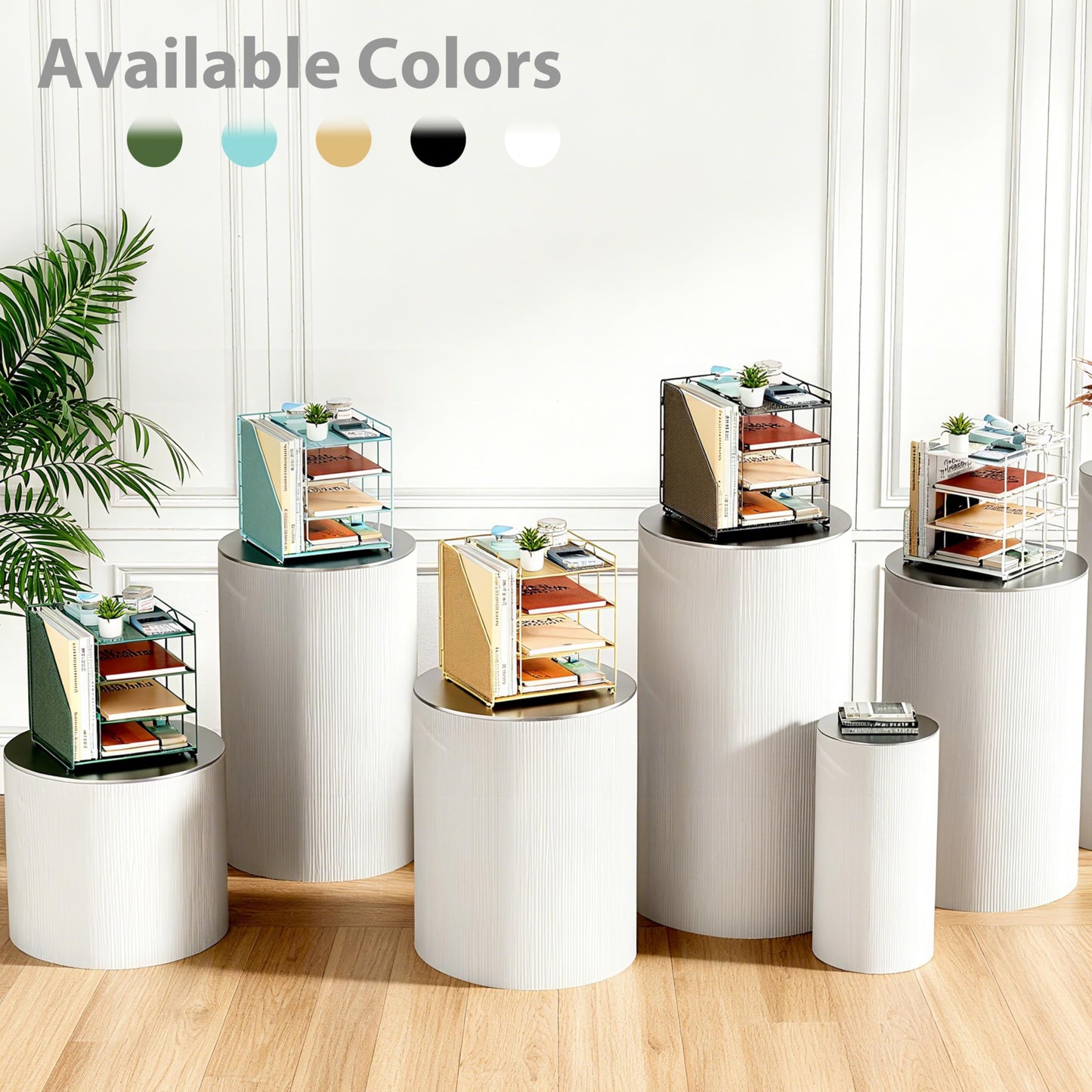 Becomrock Gold Desk Organizer, 4-Tier Metal Paper Organizer for Desk with Vertical File Holder, Office Accessories and Desktop Storage for Office Supplies (Gold)