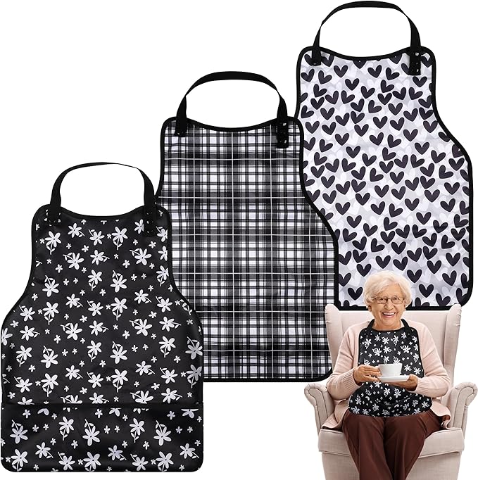 Adult Bibs-3 Pcs Washable Clothing Protector with Upgraded Crumb Catcher