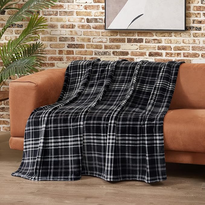 Lucky Brand Camper Plaid Black 50"X70" Cozy Plush Blanket - Premium Microfiber Throw for Luxurious Comfort and Style