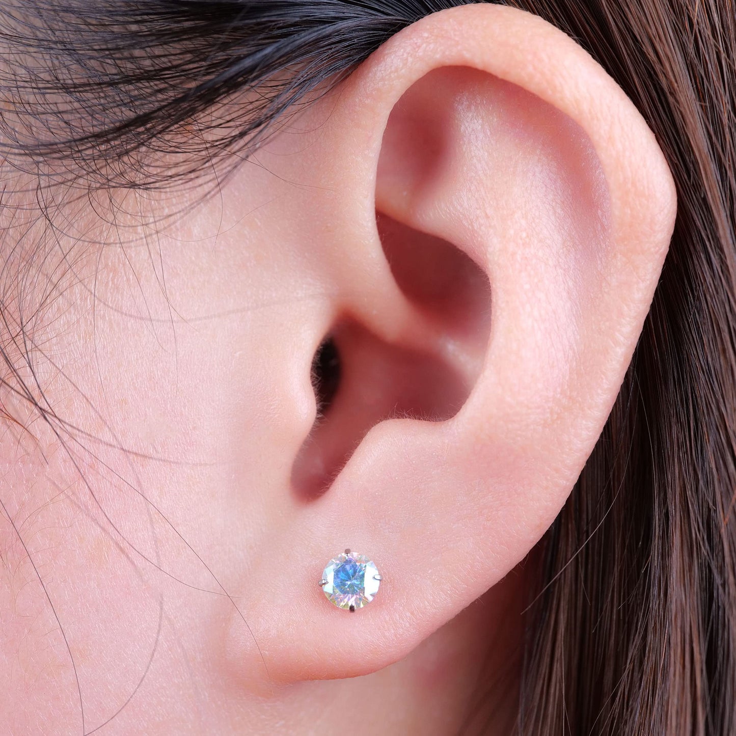 Limerencia Hypoallergenic G23 Titanium Earrings, F136 Implant Grade Pure Titanium, Suitable for Sensitive Ears with Birthstone Crystals CZ Simulated Diamonds (Aurora Borealis)