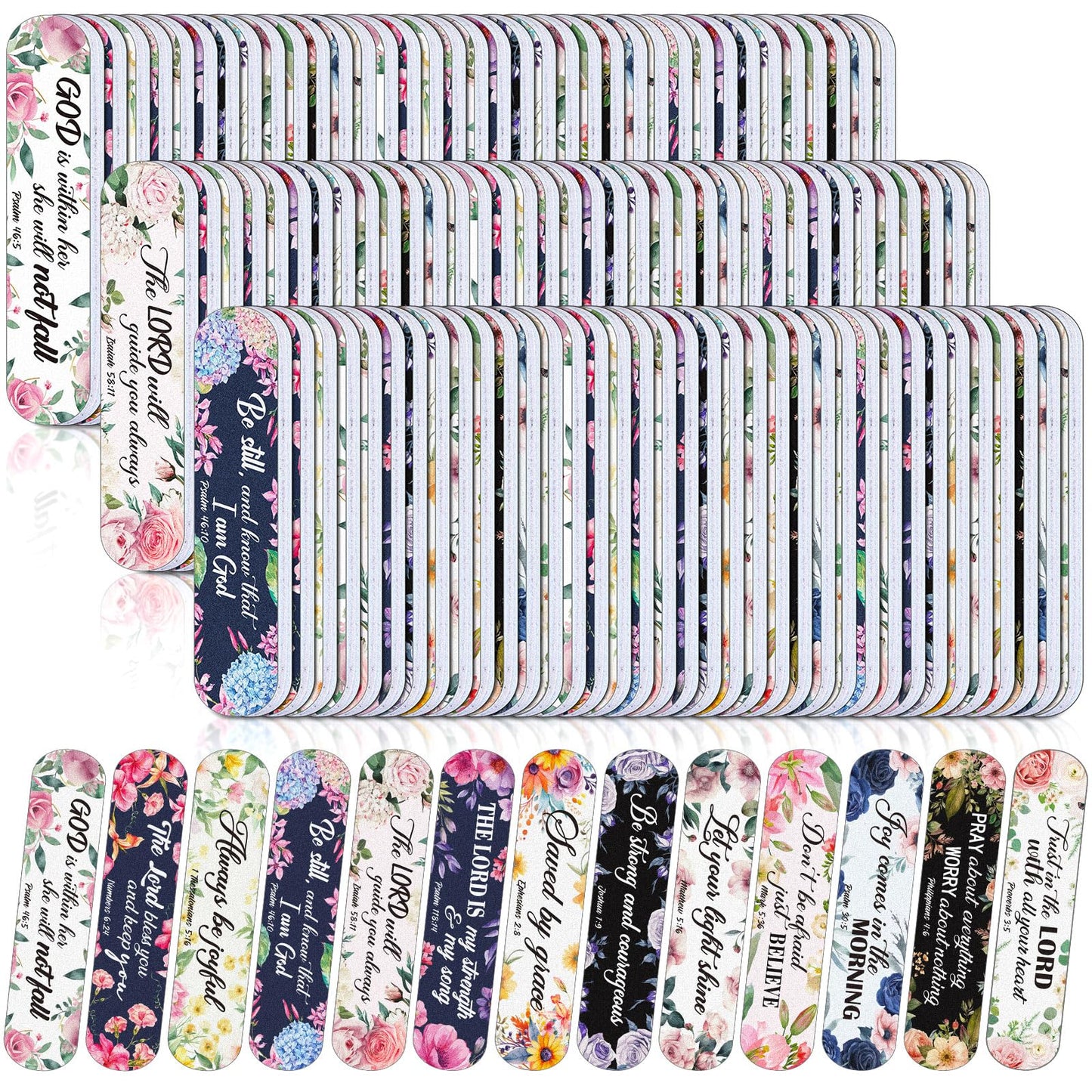 Lanties 200 Pcs Christian Bible Verse Nail Files Gift for Women Religious Scripture Nail Emery Boards Colorful Floral Buffering Files Scripture Manicure Tools Easter VBS Gift(Flower)