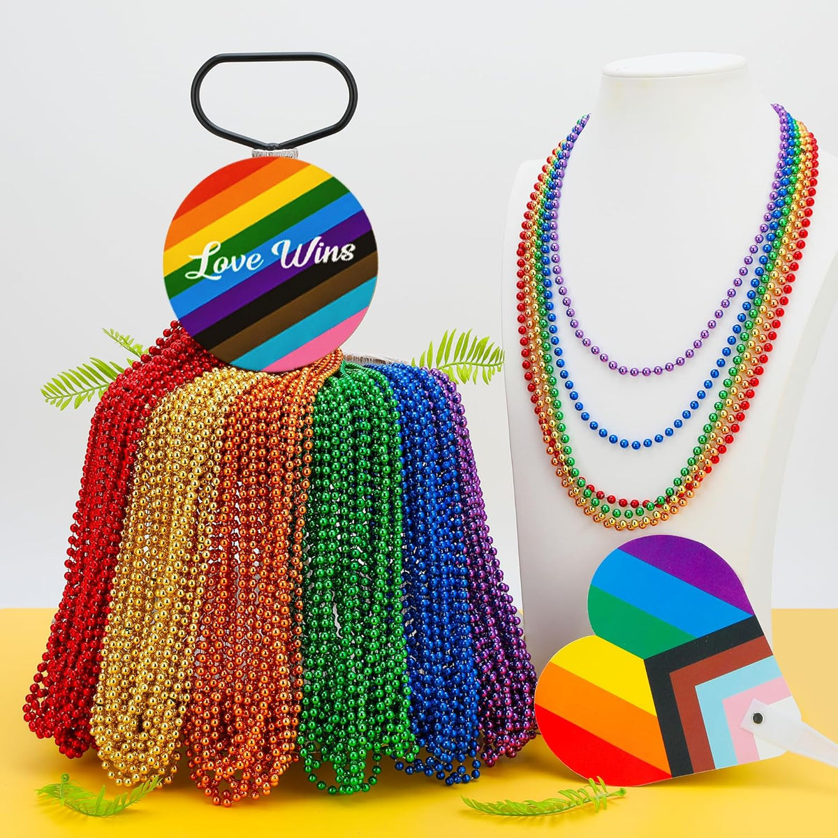 72PCS Pride Beads Stuff, Pride LGBTQ Bead Necklace Accessories Bulk, Metallic 6 Kinds of Rainbow Bead Necklace, Gay Lesbian LGBT Beads Costumes Decorations for Parade Throws Party Favors
