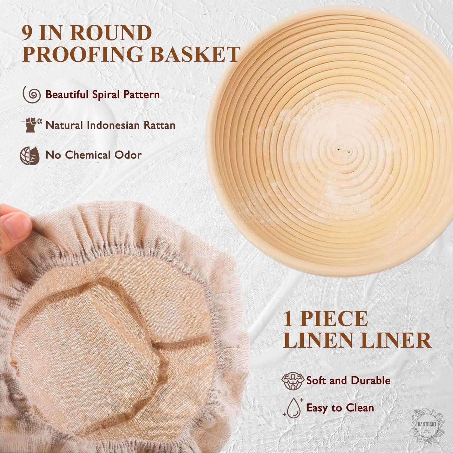 Complete Sourdough Starter Kit, Sourdough Bread Baking Supplies, Banneton Bread Proofing Basket with Sourdough Starter Jar, 9inch Round Bread Proofing Basket, for Bread Baking