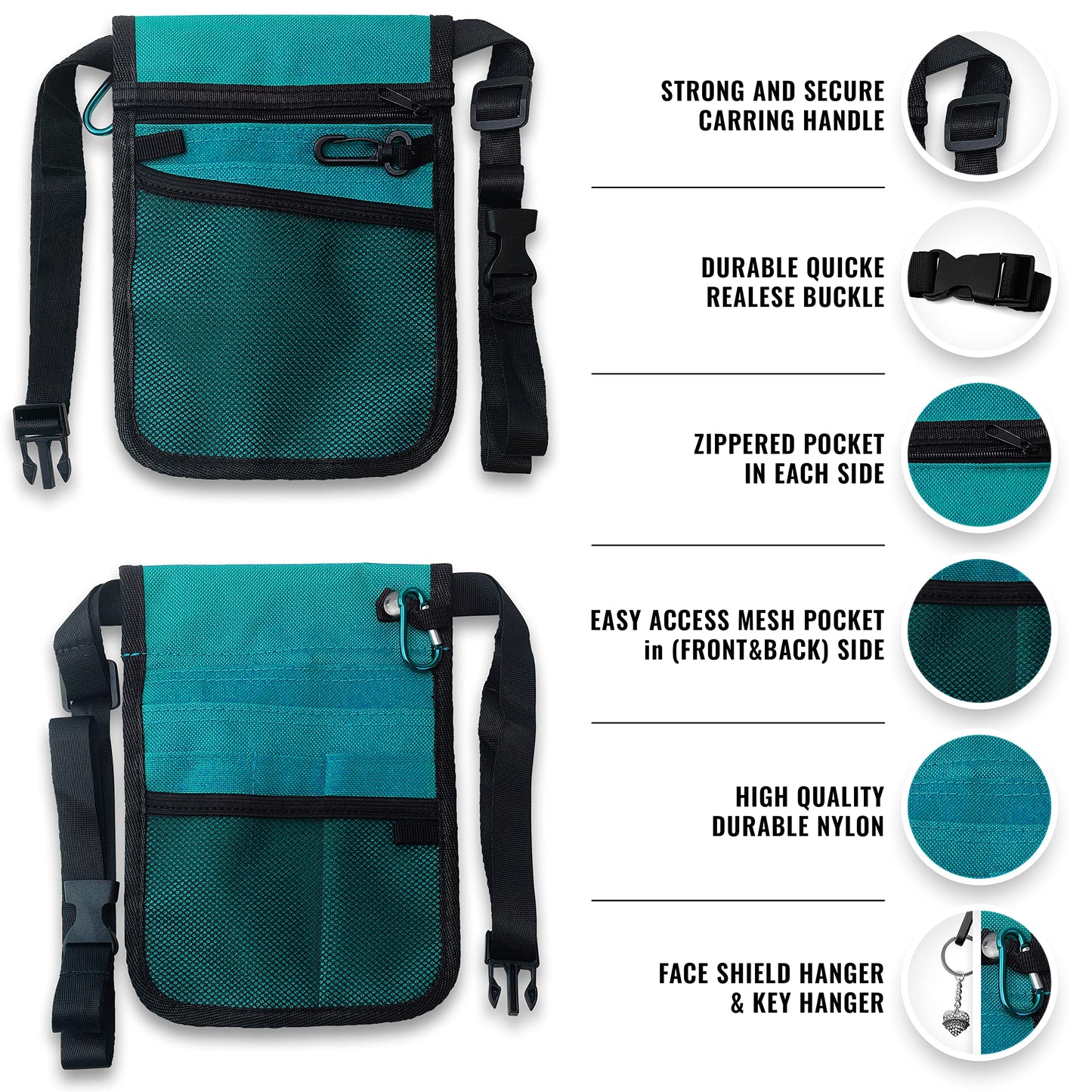 ASA TECHMED Nurse Utility Belt – Complete Medical Belt Utility Kit, Pro Pack Pocket Organizer Pouch Hip Bag for EMT, CNA, NP, PA, Student, Teal