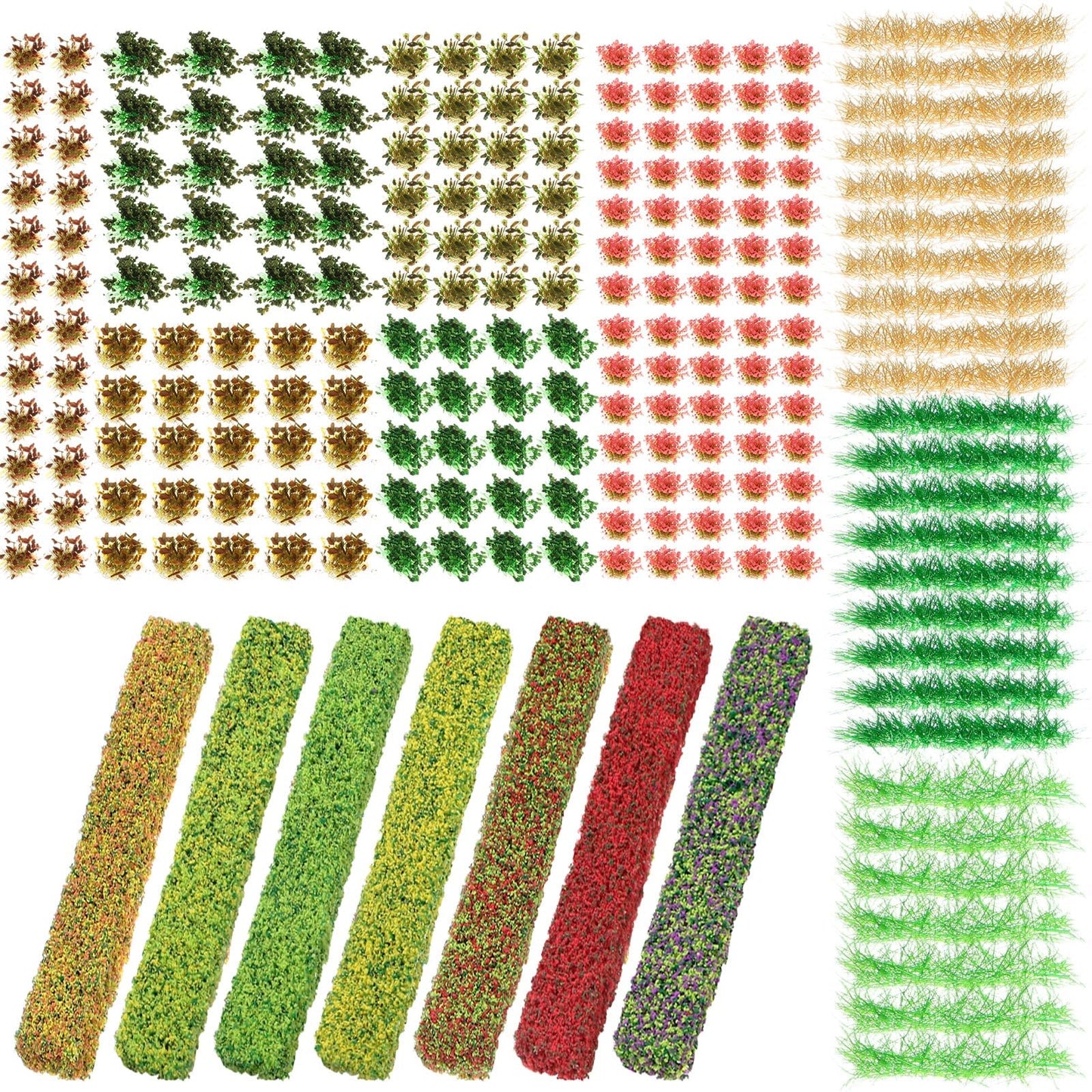 Redbaker 288 Pcs Static Grass Tuft Flower Cluster Vegetation Groups Self Adhesive Artificial Model Grass Tufts DIY Miniature Colorful Flower for Terrain Railway Scenery Table Landscape (Mixed Style)
