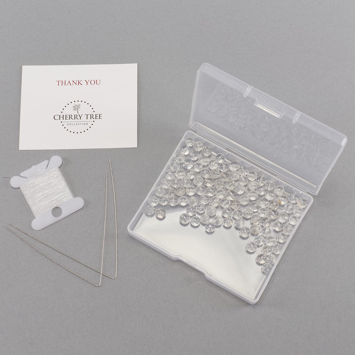 Cherry Tree Collection | 100PCS 6mm Clear Quartz Gemstone Round Beads for Jewelry Making | Includes Storage Box, Elastic String, and Needles